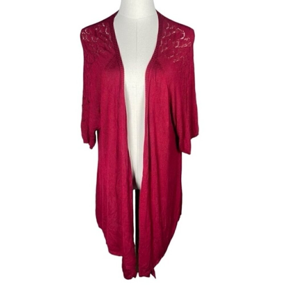United States Sweaters 2X Open Cardigans Short Sleeve Long Length Rayon Red Knit